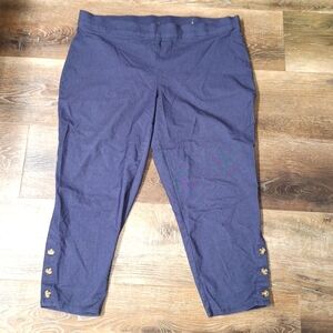CJ Banks Signature Slimming, Navy Capri with Button Accents, Size 24 W RN#63823